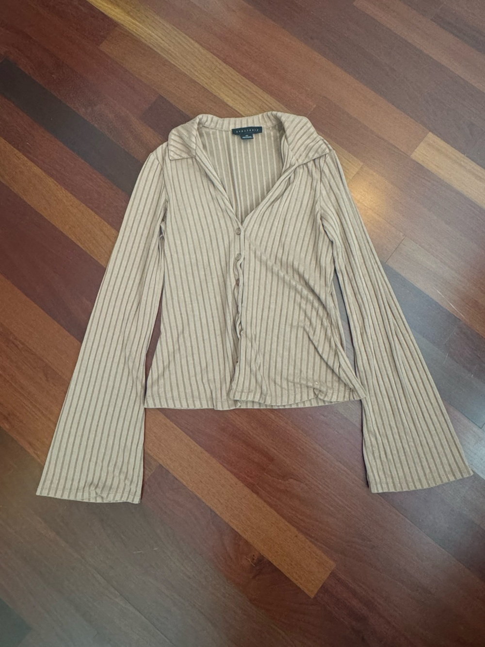 Tan Striped Long Sleeve Cardigan